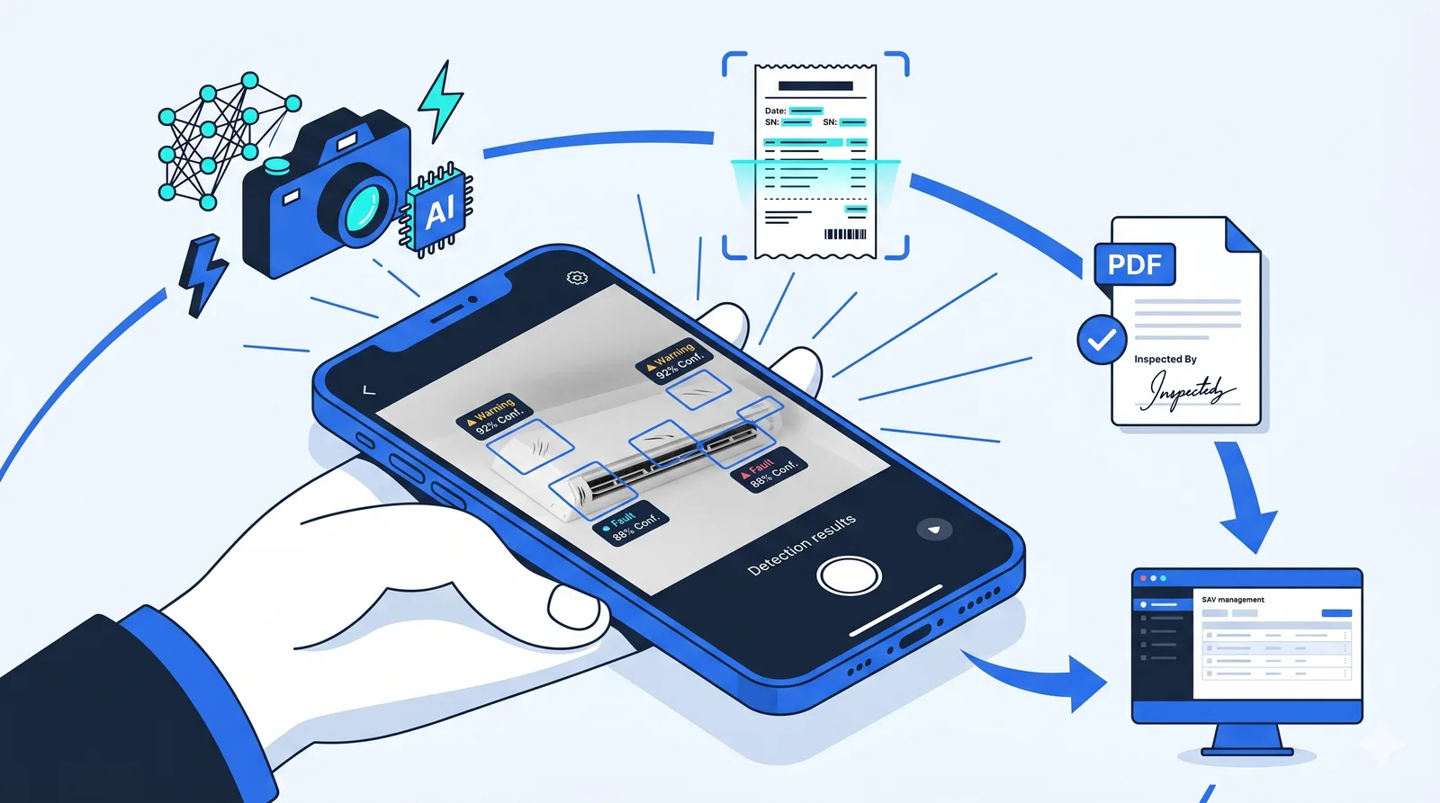 Mobi Scan : détection de panne par IA, OCR de facture et rapport PDF signé intégré à Service 9000