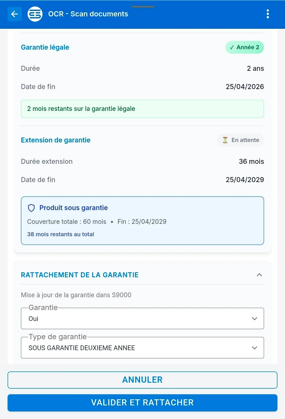 Validation de garantie par OCR