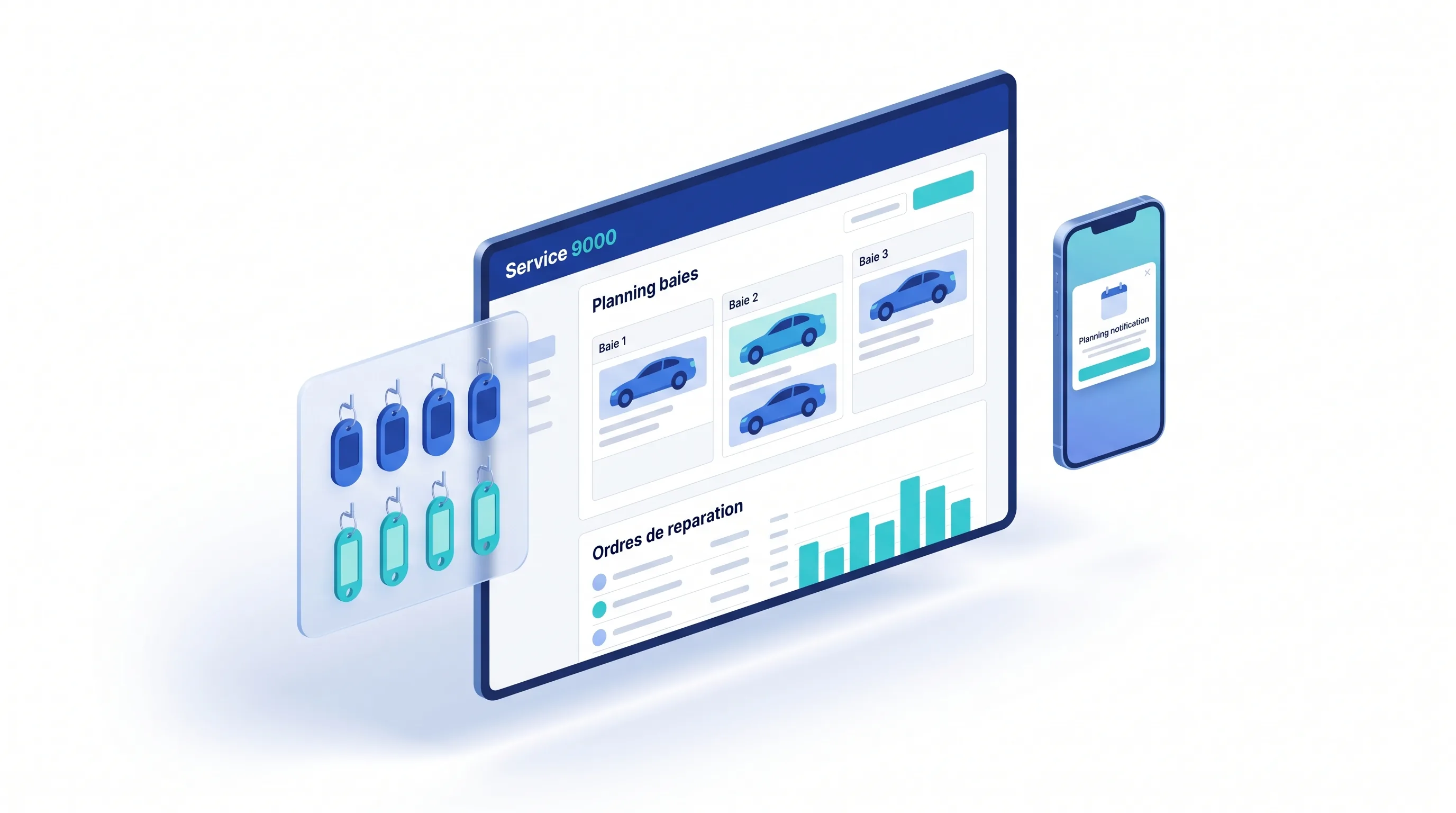 Tableau de bord Service 9000 pour le suivi d'un parc d'outillage automobile