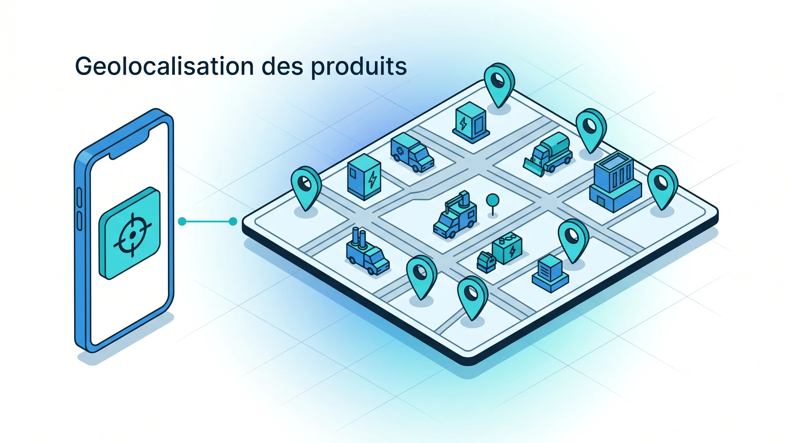 Service 9000 : géolocalisation des produits maintenus sur carte, coordonnées GPS enregistrées depuis le smartphone
