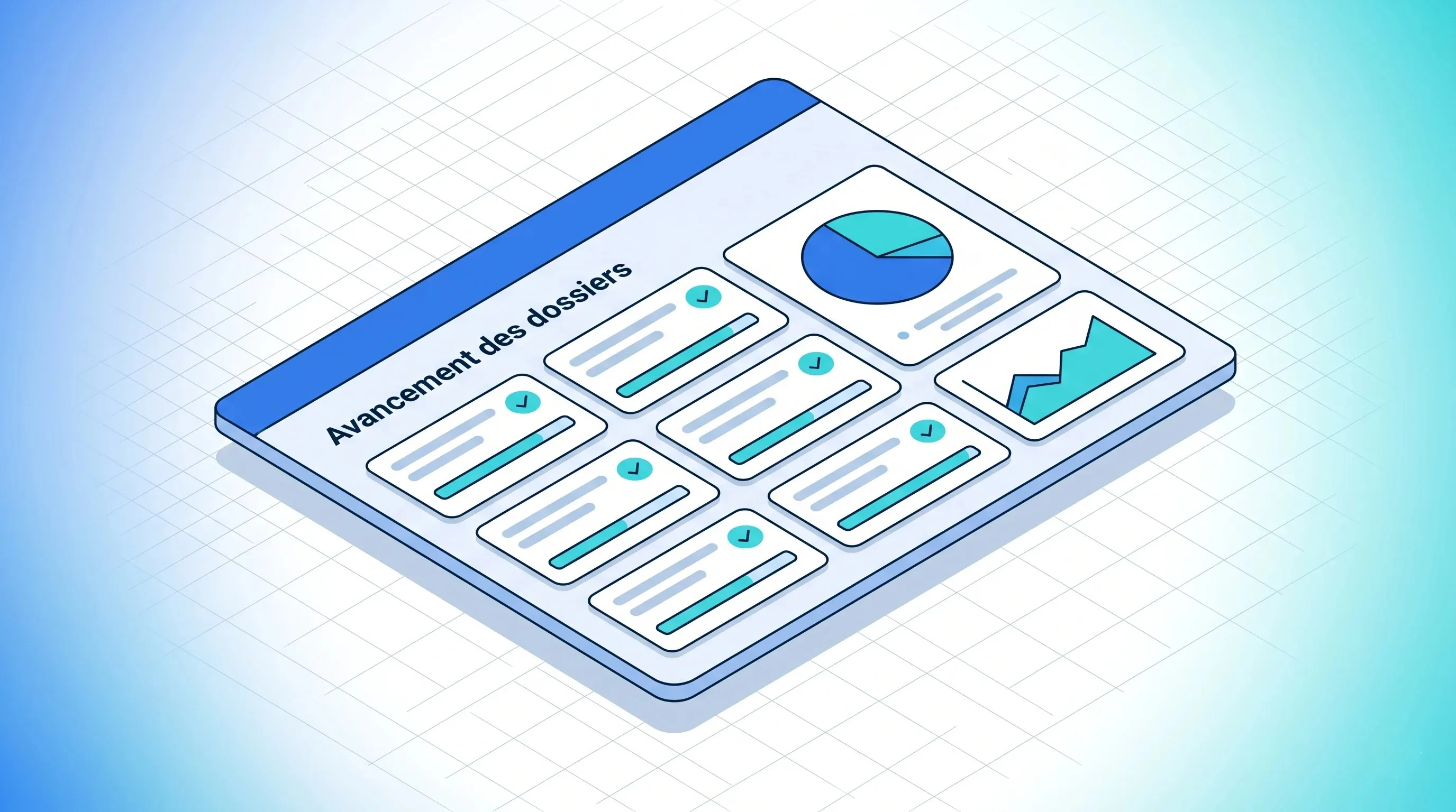 Logiciel de gestion des interventions Service 9000 : suivi de l'avancement des dossiers avec indicateurs visuels (en cours, terminé, payé).