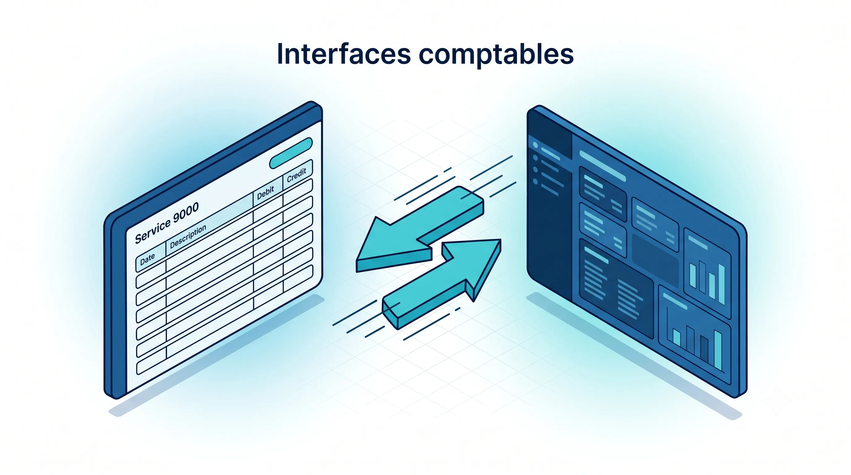 Service 9000 : interfaces comptables, transfert des écritures de ventes, règlements et achats vers un logiciel de comptabilité