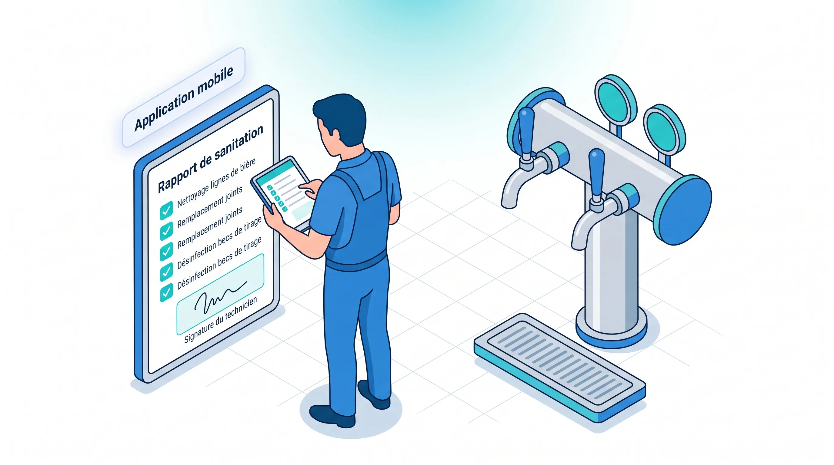 Application mobile de sanitation des tireuses à bière avec rapport et signature numérique - Service 9000