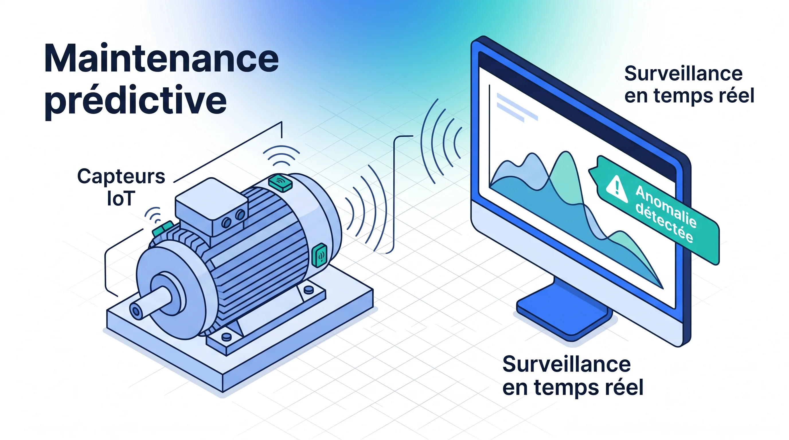 Logiciel de maintenance prédictive IoT : capteurs connectés surveillant les équipements industriels en temps réel pour anticiper les pannes.