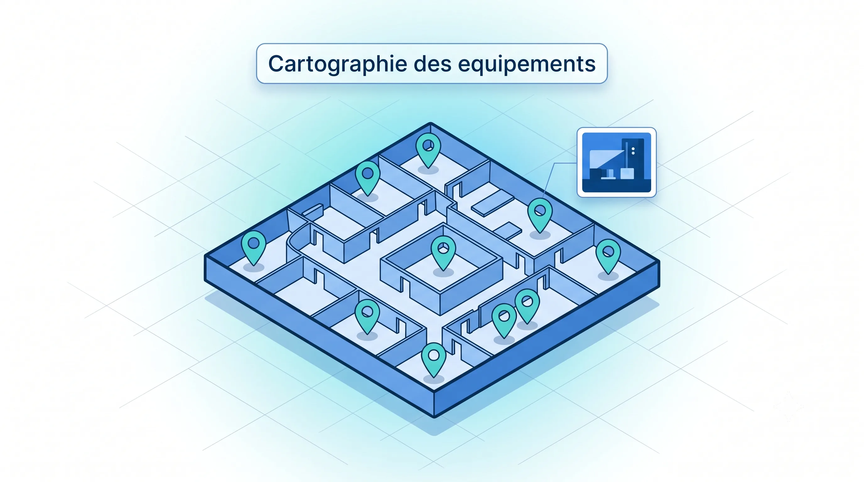 Cartographie des équipements sur plans d'implantation, localisation par catégorie de produit et état du contrat - logiciel Service 9000