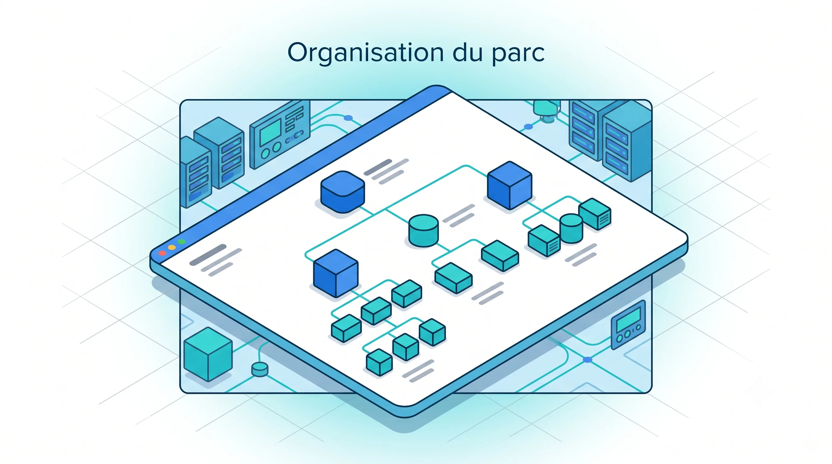 Organisation visuelle et hiérarchique du parc d'équipements par site, produit et sous-produits - logiciel Service 9000