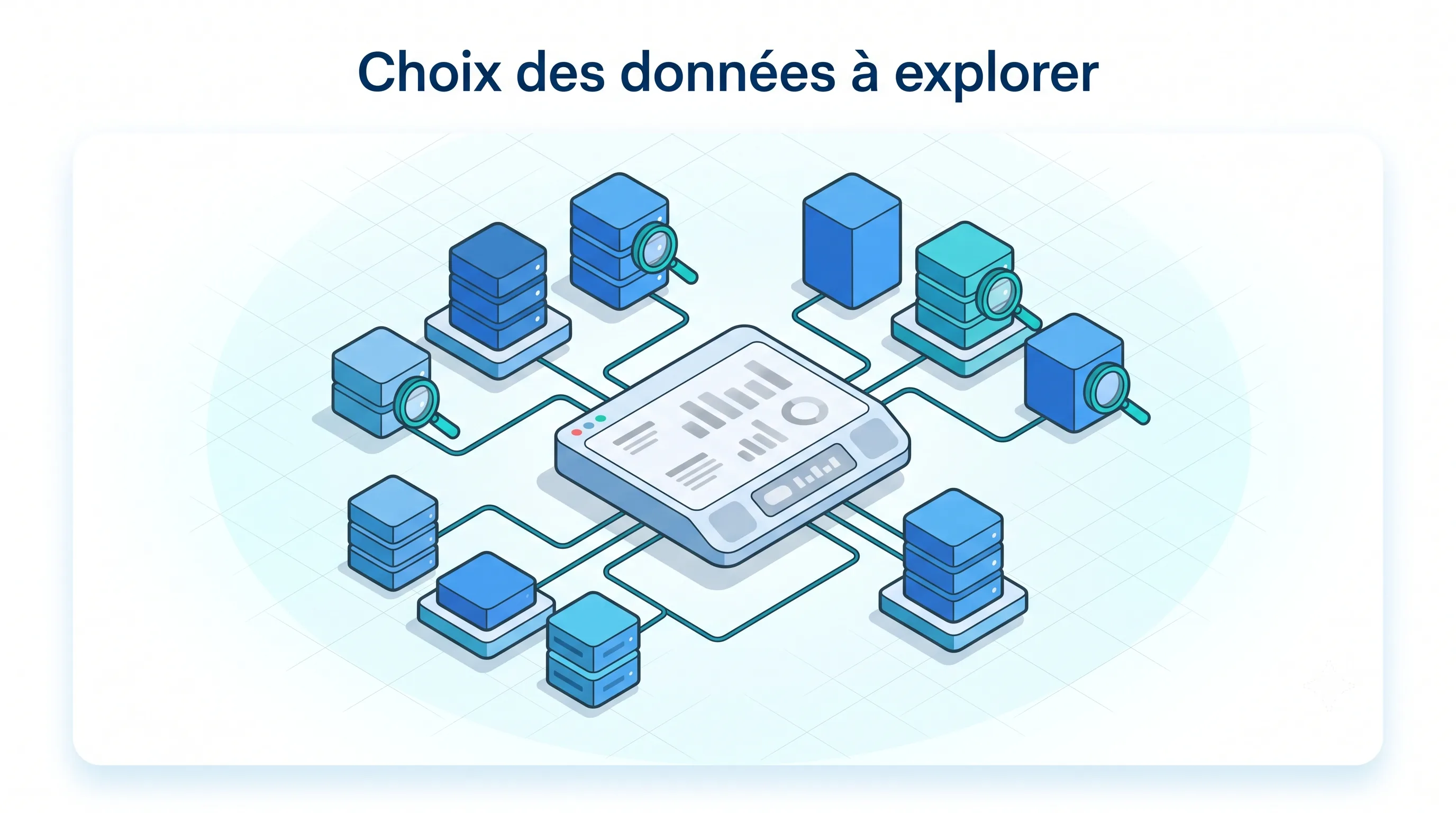 Le choix des données à parcourir - Service 9000 Choix des données à explorer dans Service 9000 : multiples explorateurs pour analyser productivité, délais, volumes d'intervention et marges